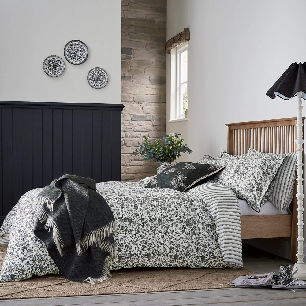 Regal Peacock Bedding by Burleigh X Bedeck of Belfast in Charcoal White